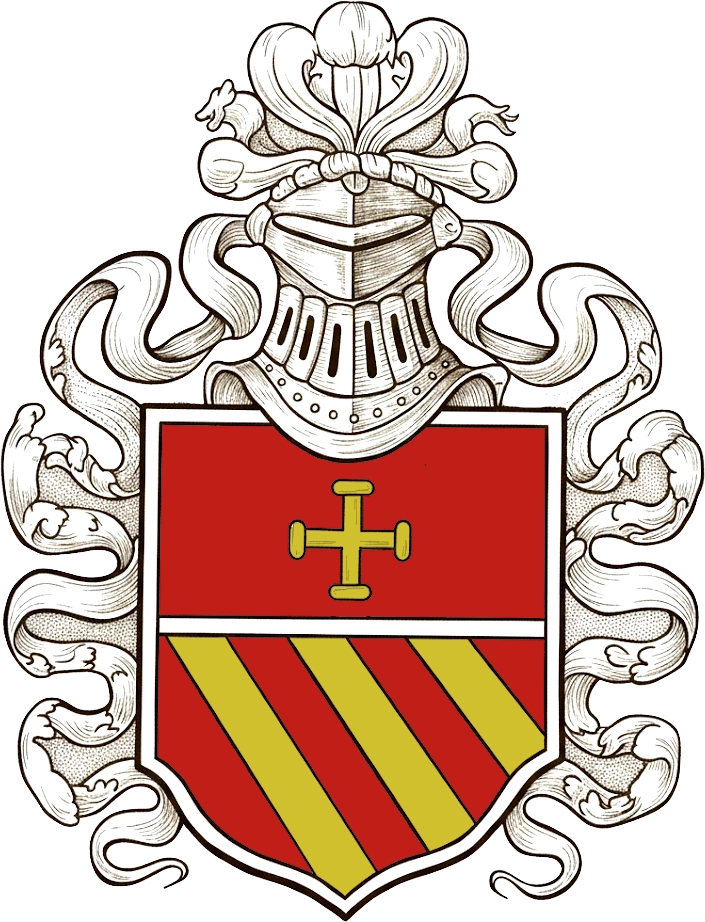Armes des Carissima de Trapani : de gueules à trois bandes d'or mouvant de la pointe, surmontées d'une croix potencée du même