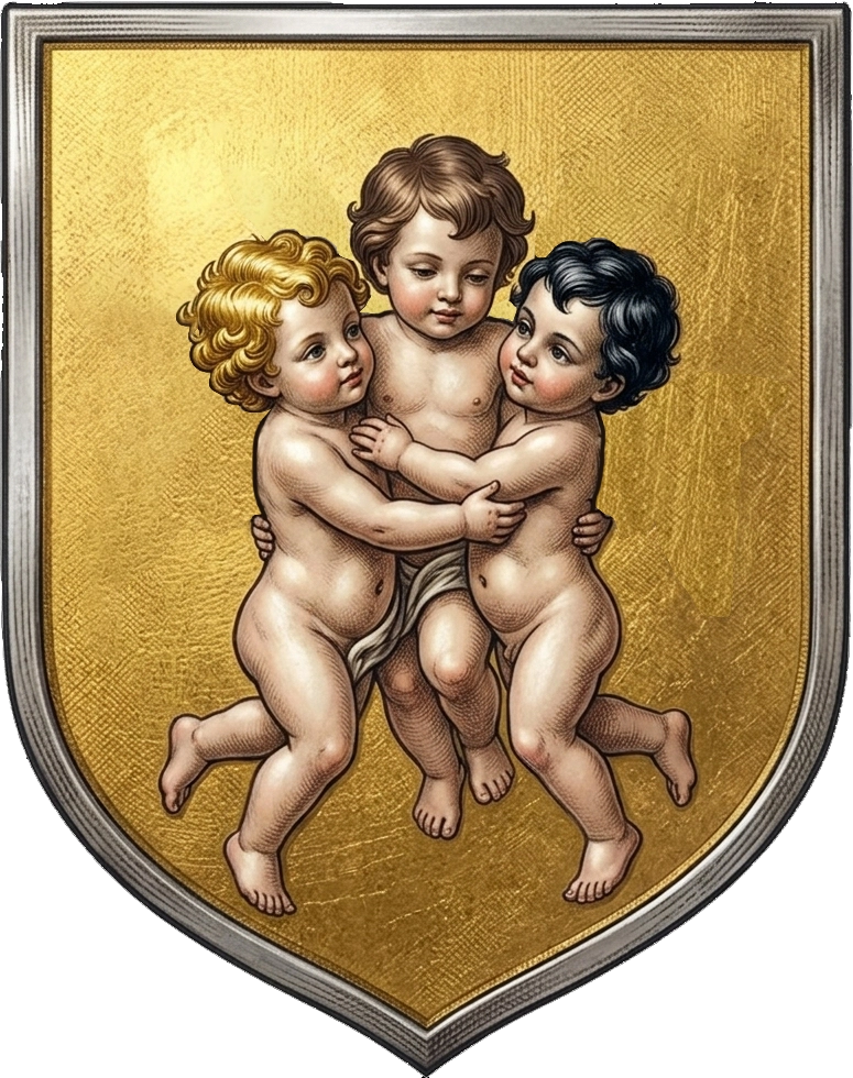 Armes des Carissimo d'Ostuni : d'or, à trois enfants enlacés au naturel